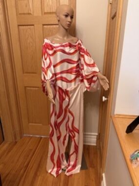 DONATED CHARITY Becky set-XL cotton/polyester pink/orange/white pants/top combo